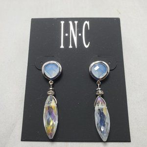 INC crystal clear stone dangle earring with silver frame and rhinestones